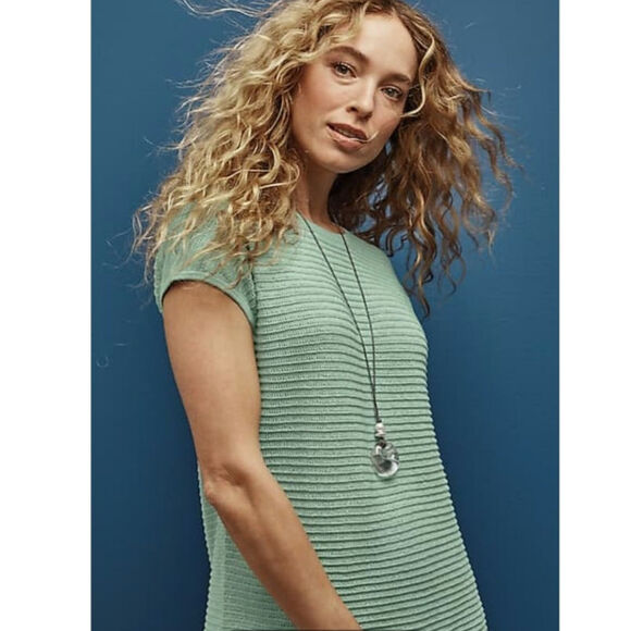 J. Jill Wearever Textured Short-Sleeve Pullover size XL mint green ribbed boho - Picture 1 of 11